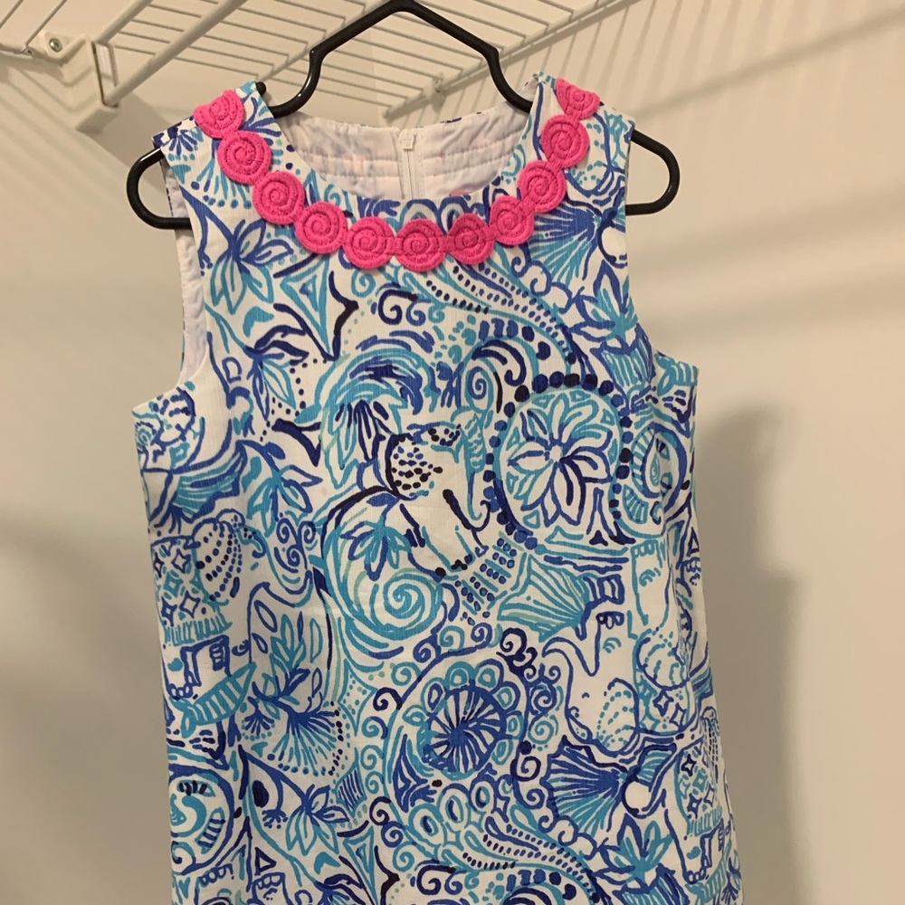 Lilly Pulitzer Blue and White Dress with Pink Trim